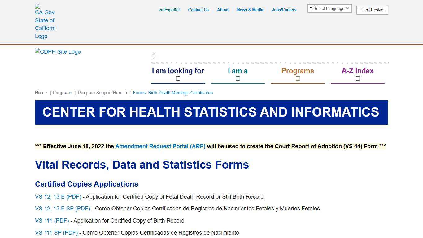 Forms: Birth Death Marriage Certificates