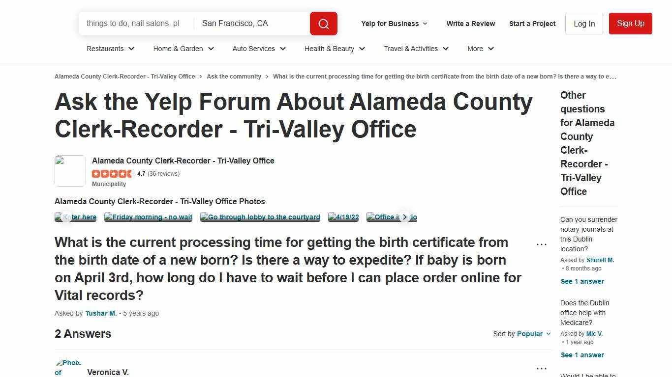 What is the current processing time for getting the birth certificate from the birth date of a new born? Is there a way to expedite? If baby is born on April 3rd, how long do I have to wait before I can place order online for Vital records? — Yelp Forum Discussion